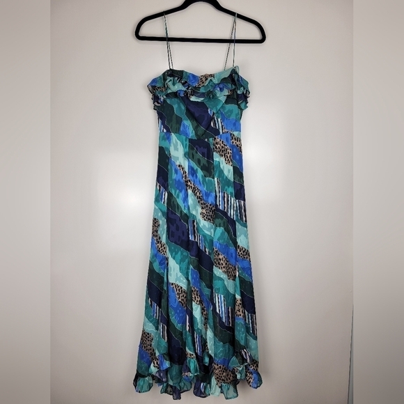 Hutch Anthropologie Ondine Multicolor Patchwork Leopard Ruffle Maxi Dress Size 0 - Picture 4 of 16